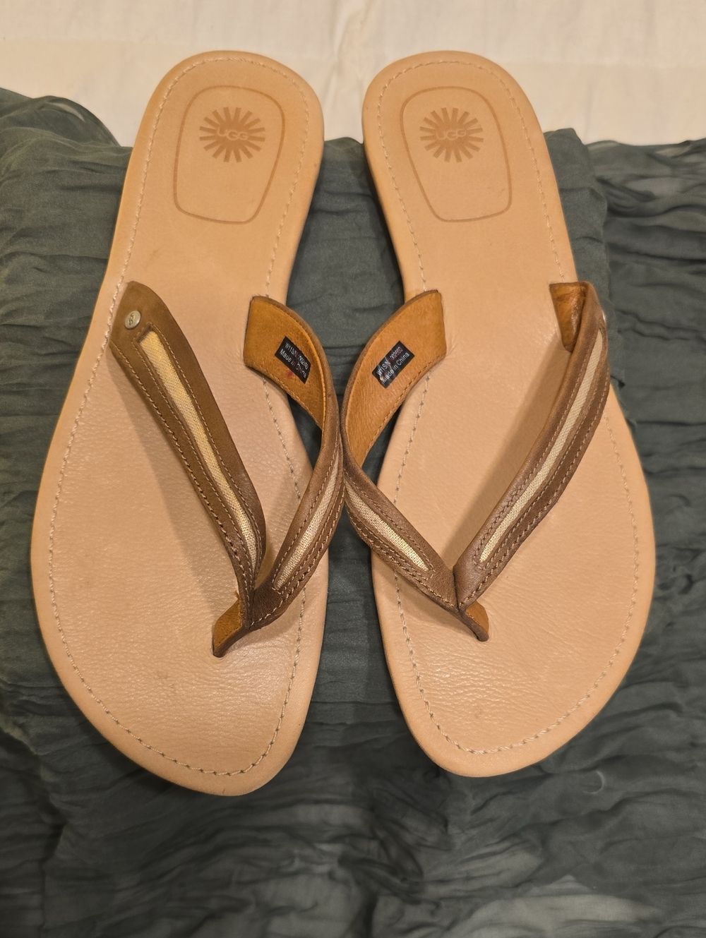Ugg Ladies Leather Flip Flop Sandals - Brown